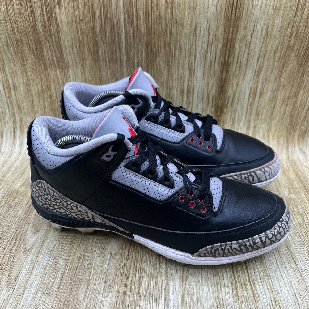 Nike Air Jordan 3 Retro TD Football Cleats Men's Size 9 Black Cement FZ8626-001